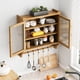 thumbnail image 2 of 24.8''Glass Door Vintage Double Door Wall Cabinet With Three Tiers of Storage With Towel Rack,for Bathroom, Kitchen,,Dining Room,Natural, 2 of 3