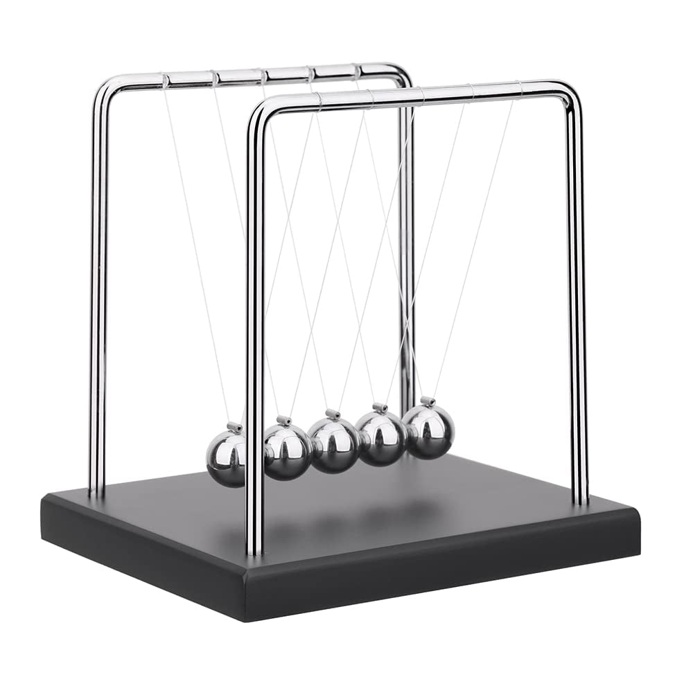 Newton's Cradle Sevnprime, 5 Perlas Grandes Con Base De Madera