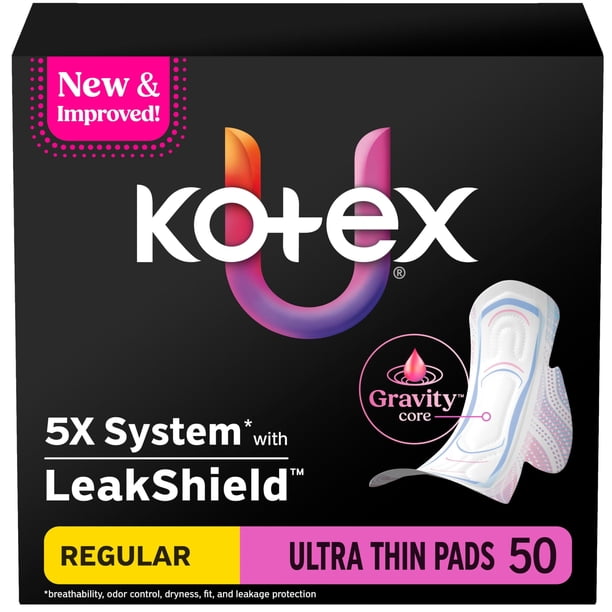 Toallas sanitarias Kotex Ultra Thin con alas, absorción regular, 50 unidades