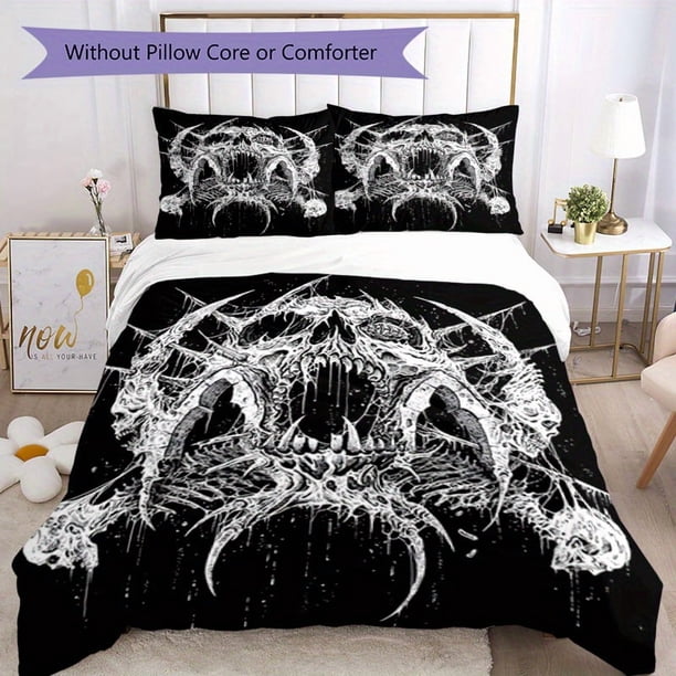 3pcs Bedding Set Duvet Cover Closure Includes 1 Duvet Cover & 2 Pillowcases for All Seasons Bedroom Decor, Home Dorm High-Definition Print Gothic Skull A175