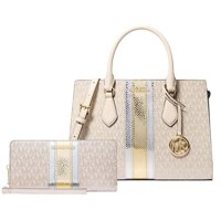 Cartera Michael Kors Womens Sheila Medium Signature Con Billetera Metallic Pale Gold