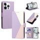 thumbnail image 1 of Cartera Plegable para iPhone 15 Pro Max, PU Tricolor con Ranuras, Morado, 1 of 6