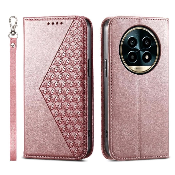 Funda Flip FOXDOCK para Realme 13 Pro 5G , Estilo Billetera con Diseño Rombo, Correa de Mano y Soporte, Uso Diario