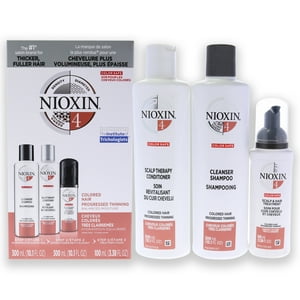 Nioxin - Kit Syst. 4 De P/ Unisex: Champú Limpiador Seguro P/ Color 3 Pzas De 10,1 Oz, Acond. P/ Terapia Cuero Cabelludo Seguro P/ Color 10,1 Oz, Trat. Cuero Cabelludo Y Cabello Seguro P/ Color 1 L.