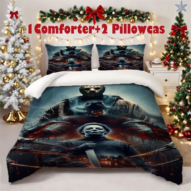 3pcs Horror Clown Movie Printed Bedding Set Soft Duvet Cover with 2 Pillowcases All Season Comfort