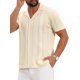 thumbnail image 5 of INSPIRE CHIC Camisa de Hombre de Punto Hueco de Manga Corta con Botones y Rayas S Beige, 5 of 6