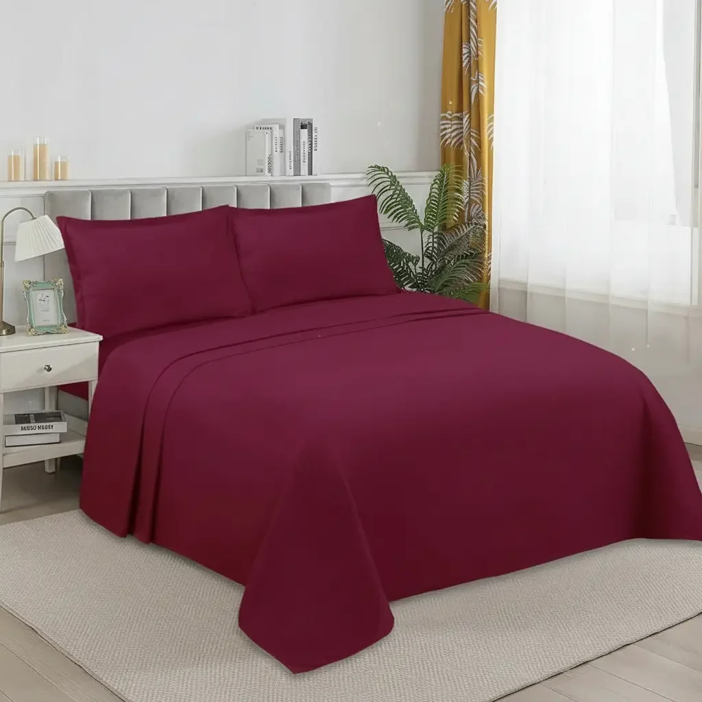 Casadeliacl - Sábanas W.m G Juego De 200 Hilos Para Colchón 2 Plazas Burdeo Liso