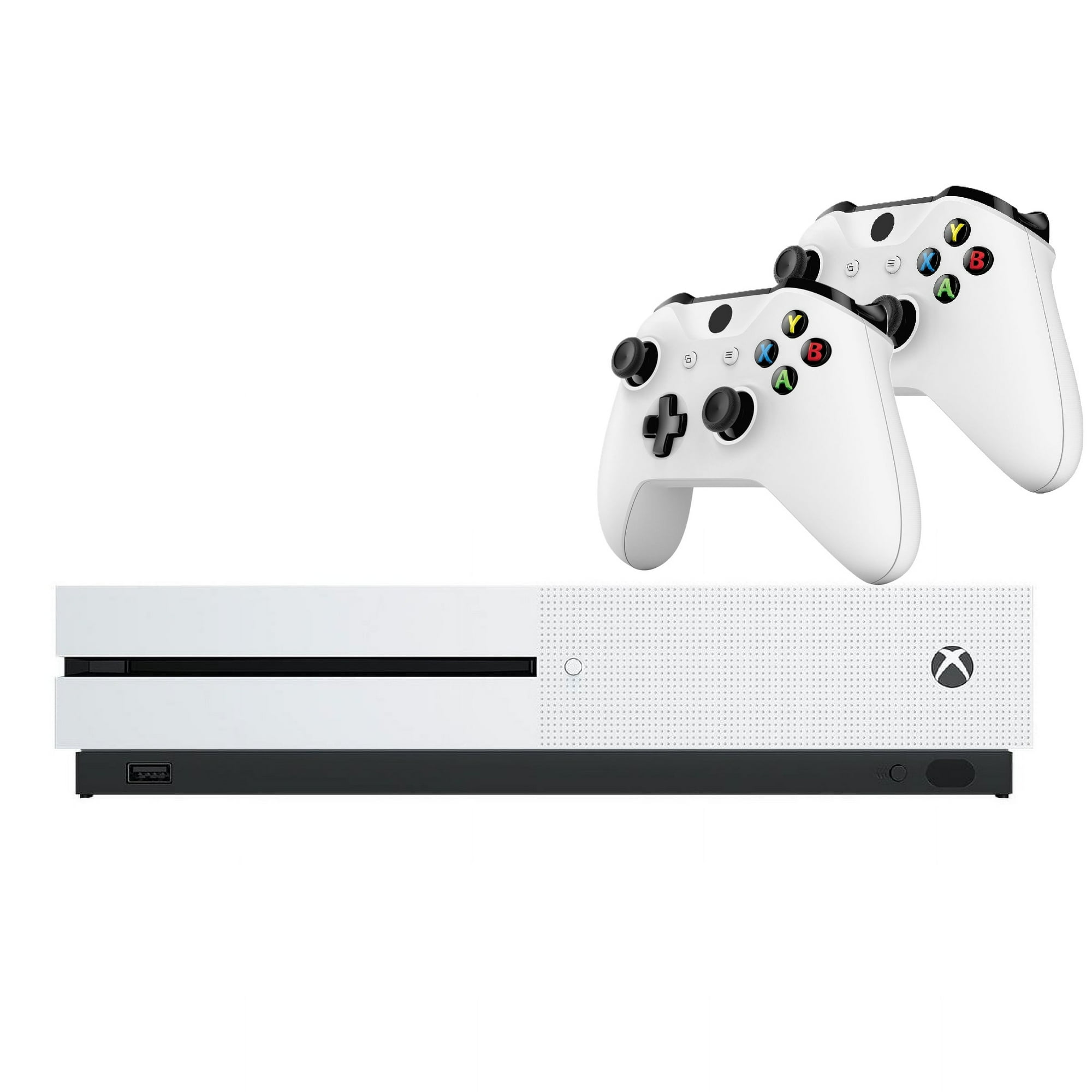 Microsoft - Micrsoft Xbox One S Game Console White Disc Edition 1tb With Two Retrofam Controllers (refurbished)