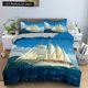 thumbnail image 1 of Nautical Sailboat Duvet Cover Size Oil Painting Boat Style Bedding Set Ocean Soft Polyester Quilt Cover Bed Sheets, 1 of 5