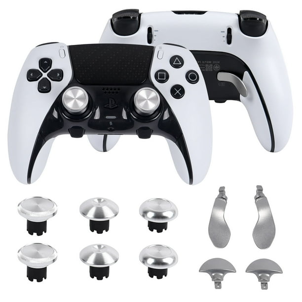 Compatible con el mando Edge de PlayStation 5 - Kit de tapones metálicos para los pulgares, las palancas y los botones traseros de PS5-Plata