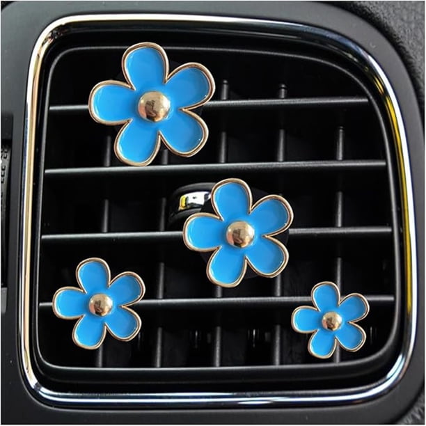 Cuatro clips de ventilación decorativos para salidas de aire de automóviles, diseño de apariencia de flores, dirección de conversión de 90 °, Ambientador de automóviles para mujeres y niñas