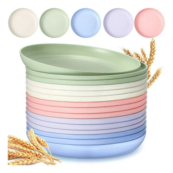 Pack 15 Platos Plásticos Reutilizable Colores Surtidos 22cm Color Plato De Paja De Trigo Multicolor. no bpa