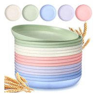 Genérica - Pack 15 Platos Plásticos Reutilizable Colores Surtidos 22Cm Color Plato De Paja De Trigo Multicolor. No Bpa