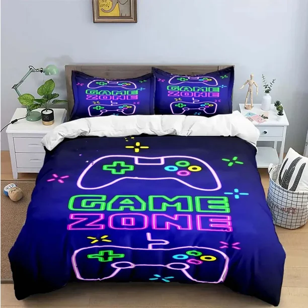 v2124 Bed Sheets Gamer Controller Print Bedding Sets Exquisite Bed Supplies Set Duvet Cover Bed Comforter Set Bedding Set Luxury Birthday Gift 3-Piece Bedding Set (1 Duvet Cover + 2 Pillow Shams) Bed