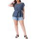 thumbnail image 2 of Agnes Orinda Blusas para Mujer Tallas Grandes Cuello Redondo Floral Cinturón Manga Corta Acampanada Talla 4X Azul Oscuro, 2 of 6