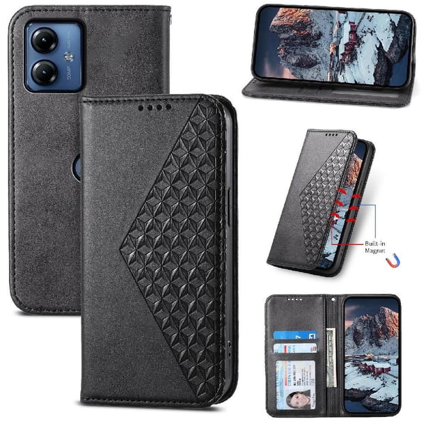 Funda Flip FOXDOCK para Motorola Moto G34 , Estilo Billetera con Diseño Rombo, Correa de Mano y Soporte, Uso Diario