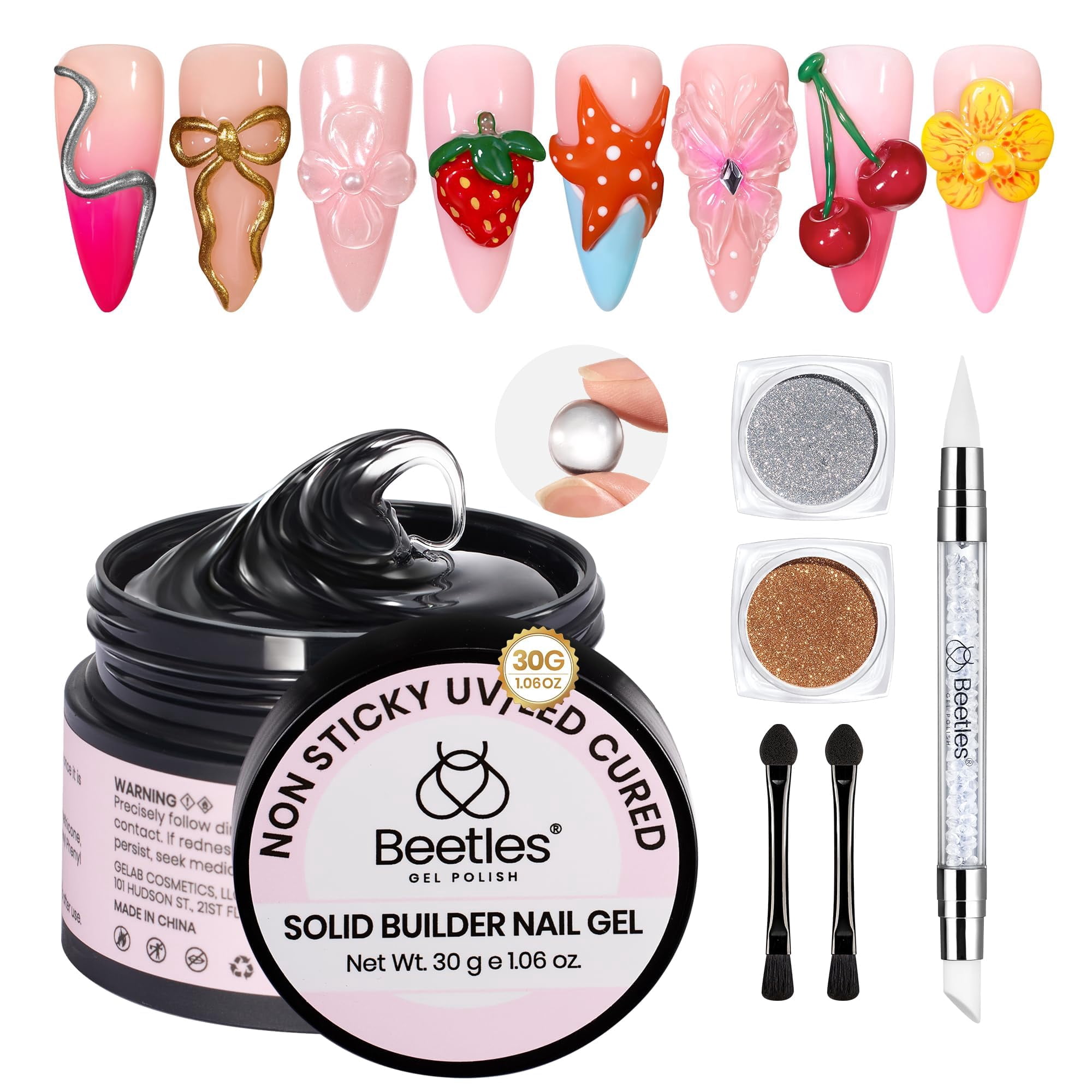 Beetles Gel Polish - Gel Para Uñas Solid Builder Con Forma De Escarabajos, 30 Ml, Transparente Y Duro, Con Escultura