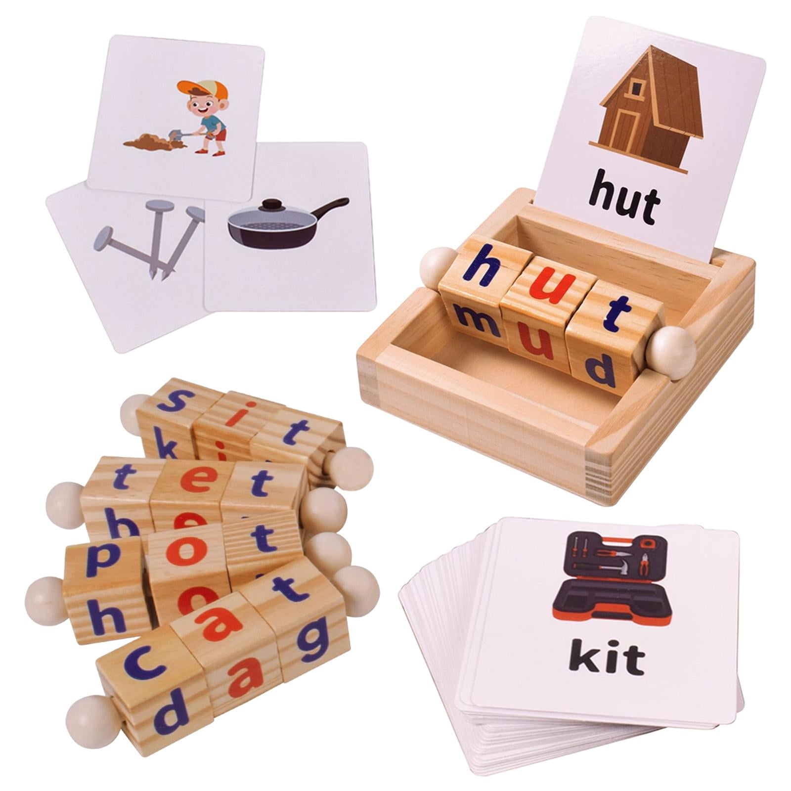 Magideal - Bloques De Lectura De Madera Juguetes Montessori Para Niños Pequeños 2 3 4 Años Tarjetas Flash Juegos De Ortografía Para Vacaciones Educativas Niños