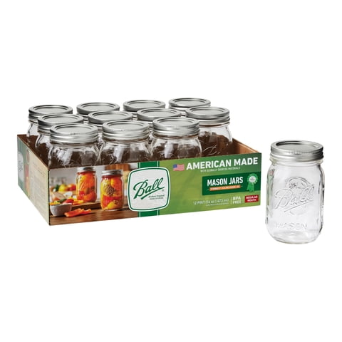 Jar Ball Pint, Boca Normal, 473 Ml, Juego De 12