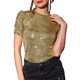 thumbnail image 4 of INSPIRE CHIC Camiseta Casual de Mujer con Brillo, Cuello Redondo, Manga Abullonada, Elástica, Talla XL, Dorado, 4 of 7