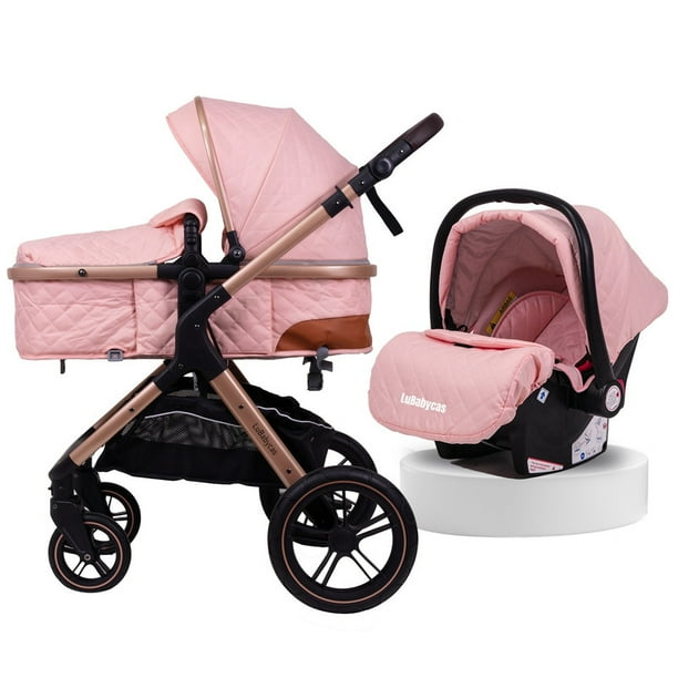 Coche Cuna Con Silla Nido Y Accesorios Rosado LuBabycas