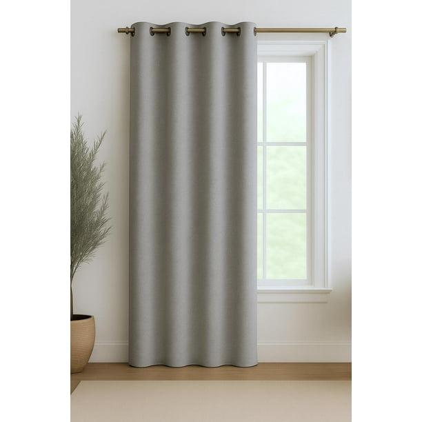 Cortina Engomada Termica 100% Blackout de Tipo Lino gris 140X225