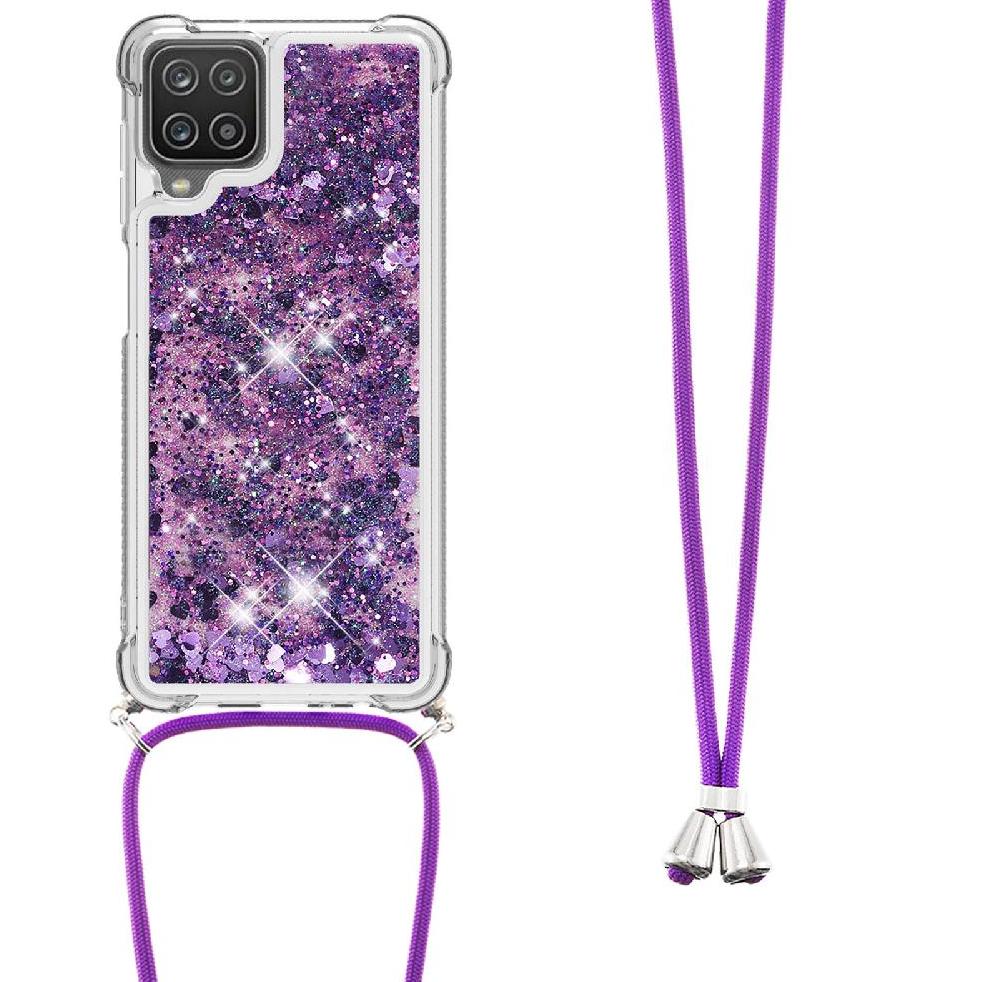 Funda Foxdock Para Samsung Galaxy A12 Con Cuerda Ajustable, Brillo Líquido, Protección Antigolpes Y Lente – Ideal Para Regalo