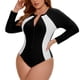 thumbnail image 4 of Traje de baño de surf Agnes Orinda para mujer de talla grande, traje de baño de una pieza de manga larga con cremallera frontal, traje de baño de surf, cobertura total, color negro y blanco, 4 of 8