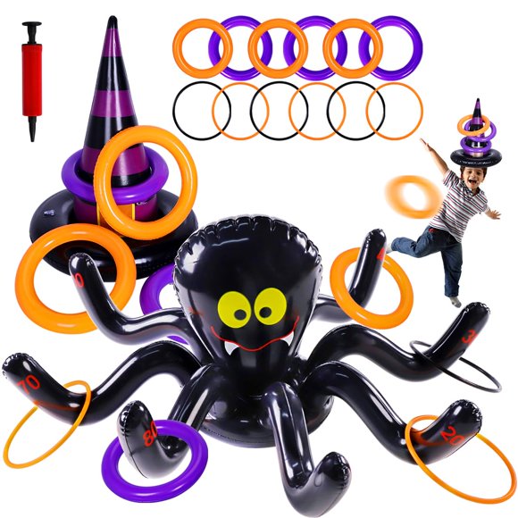 Juego de Lanzamiento de Aros Max Fun Araña y Sombrero de Bruja – 12 Aros