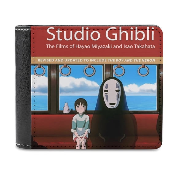 Studio Ghibli Cartera de Cuero PU para Hombres, Tarjetero Bifold Delgado, Cartera Minimalista de Cuero Sintético Suave