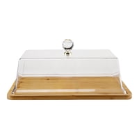 Magideal - Soporte Para Tartas Con Tapa De Cristal, Base De Bambú Para Guardar Pan, Cubierta De Acrílico Para Alimentos, Para Exhibición De Cumpleaños, Fiestas F S