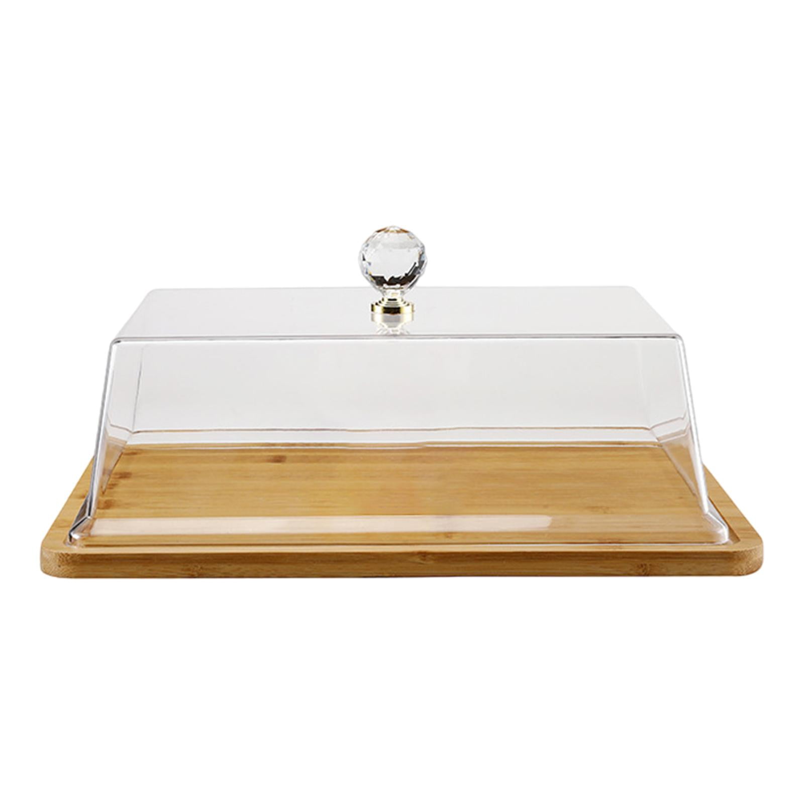 Magideal - Soporte Para Tartas Con Tapa De Cristal, Base De Bambú Para Guardar Pan, Cubierta De Acrílico Para Alimentos, Para Exhibición De Cumpleaños, Fiestas F S