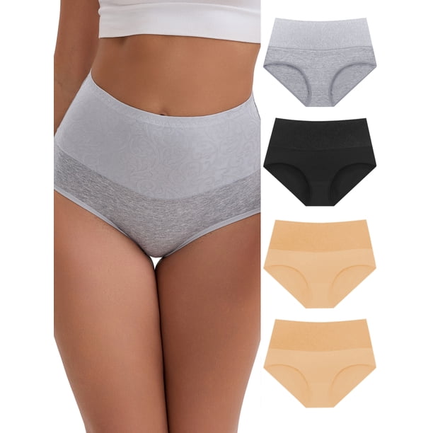 INSPIRE CHIC Bragas de Algodón de Control de Abdomen de Cintura Alta para Mujer Levantamiento de Glúteos Posparto Talla Grande 5 Paquetes XXL 2 Gris 1 Negro 2 Albaricoque