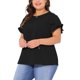 thumbnail image 4 of Agnes Orinda Blusas de Verano para Mujer Tallas Grandes con Volantes de Manga Corta Cuello Redondo Blusas Sólidas Camisas Casuales 1X Negro, 4 of 5