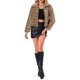 thumbnail image 2 of INSPIRE CHIC Chaqueta corta de felpa con cuello vuelto abierto de piel sintética para mujer M Caqui oscuro, 2 of 6
