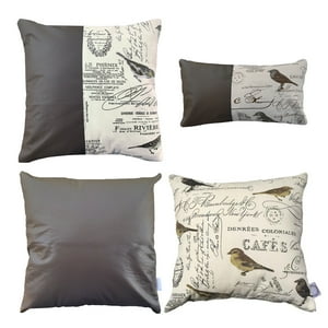 Elizabeth Peper - Pack 4 Cojines Decorativo Ecocuero Aves Cafe 50X50 Relleno