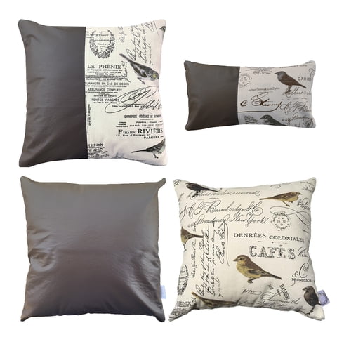 Elizabeth Peper - Pack 4 Fundas Cojin Decorativo Ecocuero Aves Cafe 45X45