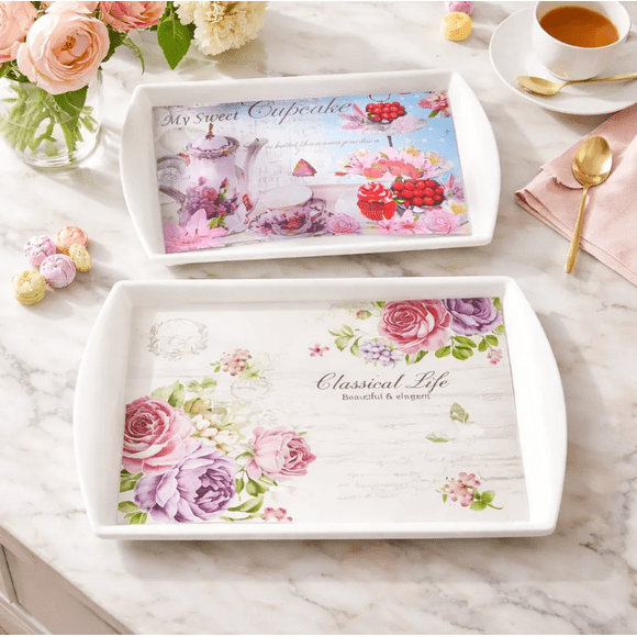 Bandeja Plástica Rectangular 45cm Diseño Floral Varios