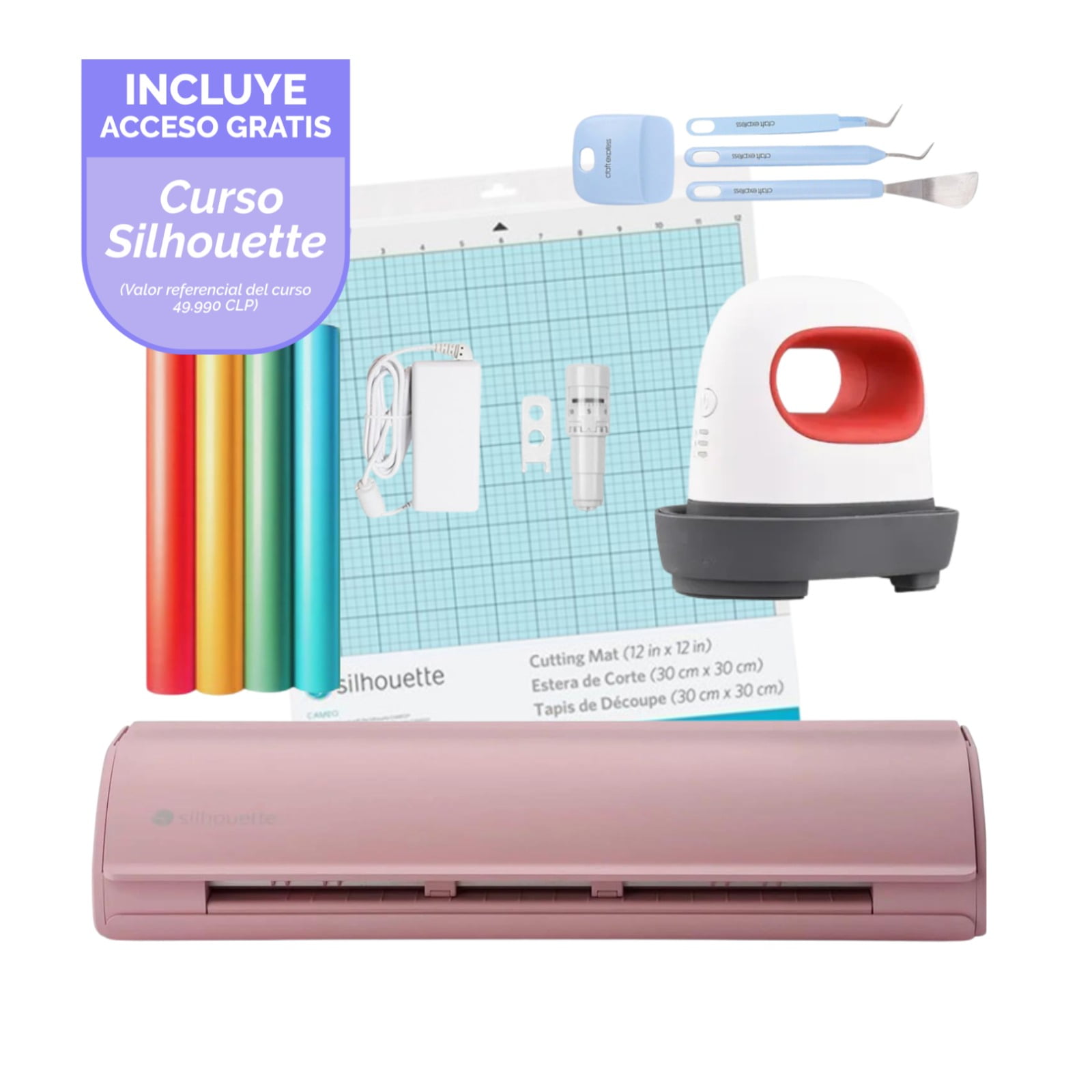 Silhouette - Kit Inicio Cameo 5 Rosada + Estampadora Mini Heat Press