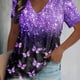 thumbnail image 1 of Plus Size Casual Top, Women's Plus Colorblock Butterfly Print Short Sleeve V Neck Slight Stretch Tee, 1 of 3