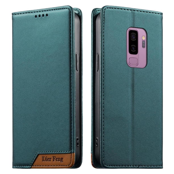 Funda Tipo Cartera de Cuero Sintético para Samsung Galaxy S9 Plus Bloqueo RFID, con Ranuras para Tarjetas y Bolsillo para Efectivo, Cierre Magnético Fuerte Verde