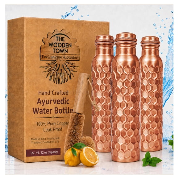 Botellas de cobre de 950 ml The Wooden Town – Pack de 3