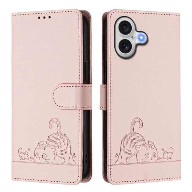 Funda tipo cartera FOXDOCK para iPhone 17 con soporte, ranuras, RFID, diseño de gato