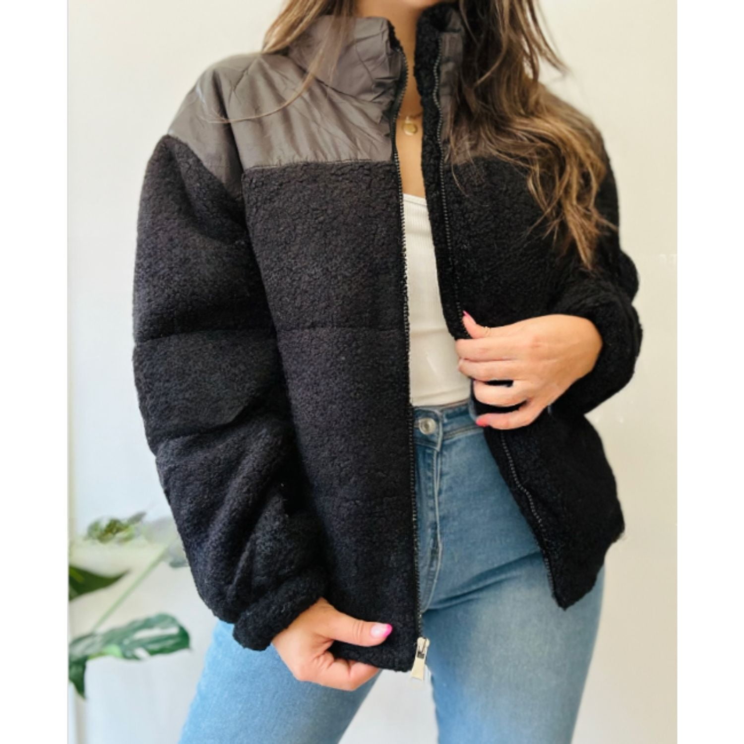 Likeshop - Chaqueta Sherpa Mujer Tipo Corderito Invierno Bolsillos 6088
