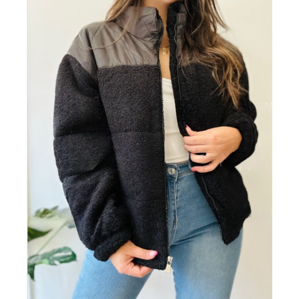 Chaqueta Sherpa Mujer Tipo Corderito Invierno Bolsillos 6088