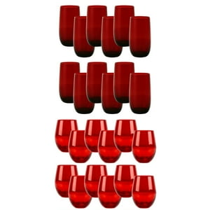 Set 24 Vasos Vidrio Altos Y Bajos Full Color Rojo Allegra