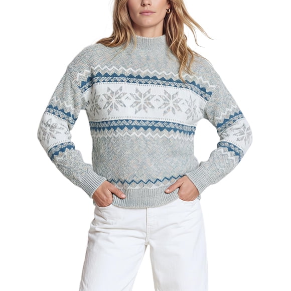 INSPIRE CHIC Suéter de Punto de Chenilla con Copo de Nieve para Mujer Cuello Simulado Ajuste Suelto Mangas Largas Grande Gris