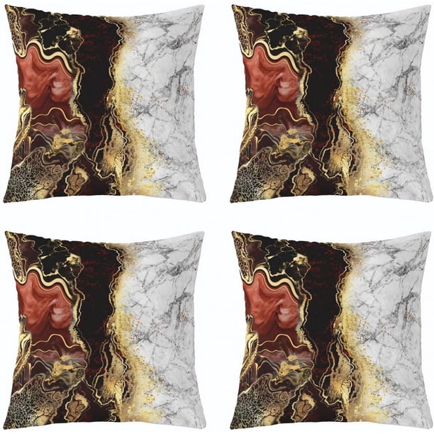 Fundas cojín mármol turquesa 4 uds 45x45 cm abstracto dorado negro bronce lentejuelas