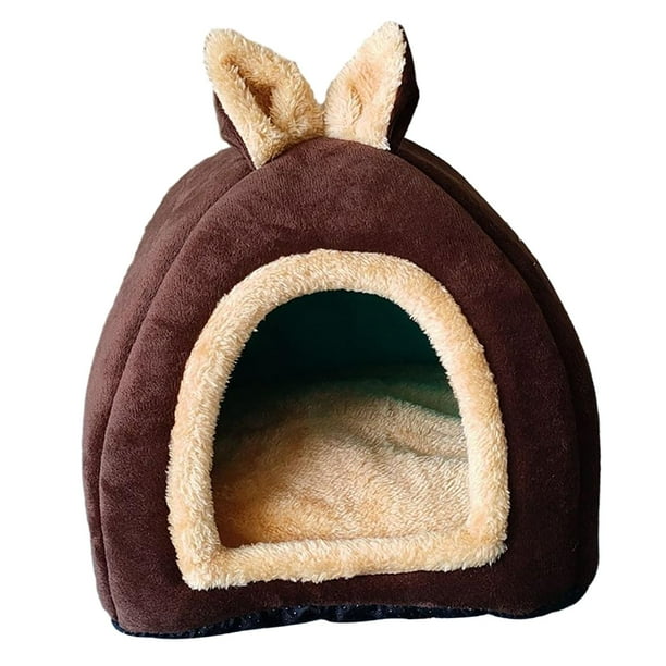 Cama cueva para mascotas de animales pequeños, cama para conejillo de indias con cojín extraíble, semicerrada para accesorios de jaula de conejos para , s S