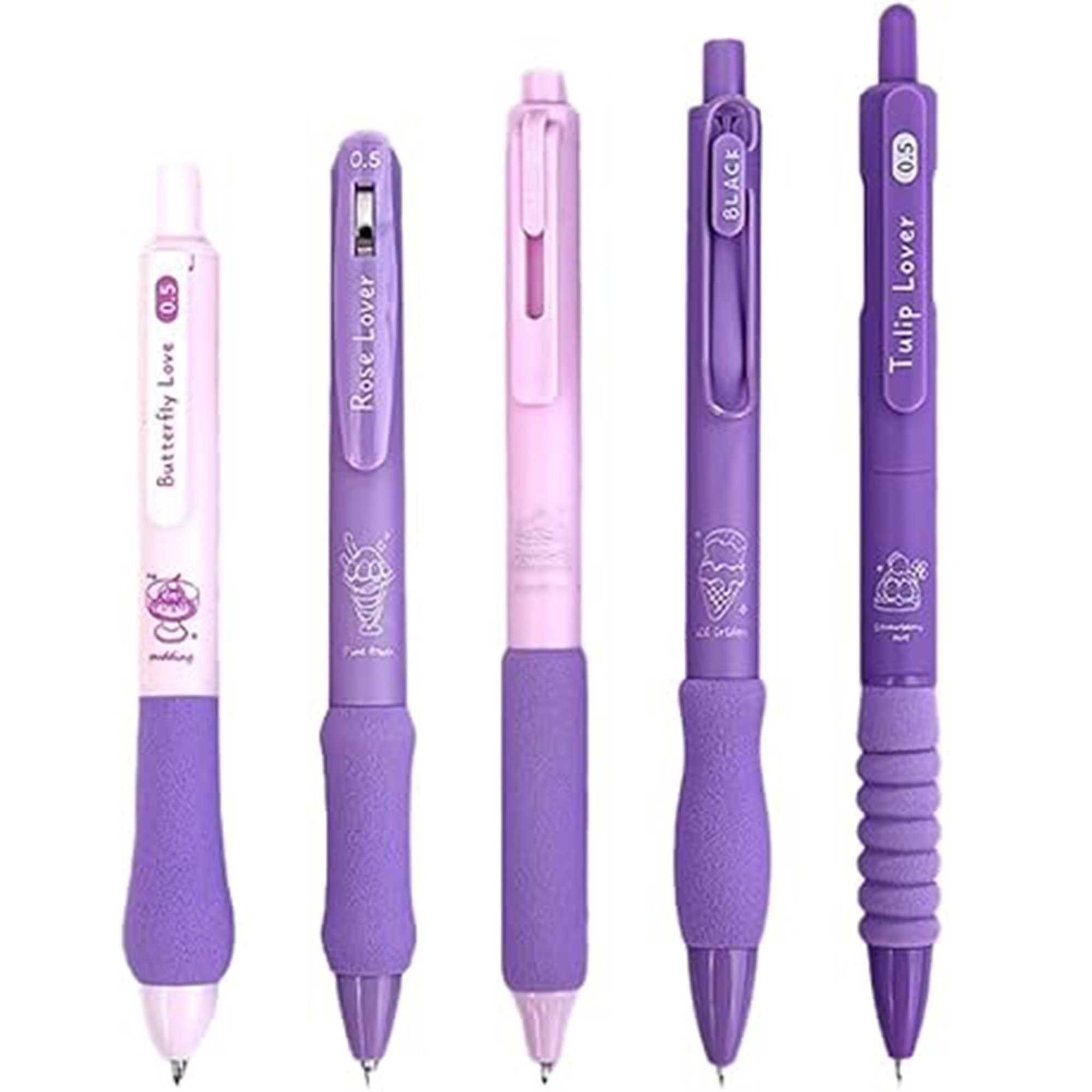 Veatool - Bolígrafo Negro Neutro De 0.5mm (paquete De 5), Bolígrafo De Tinta Negra De Secado Rápido, Lindo Y Elegante, Cómodo Y Suave Bolígrafo Retráctil (morado) )